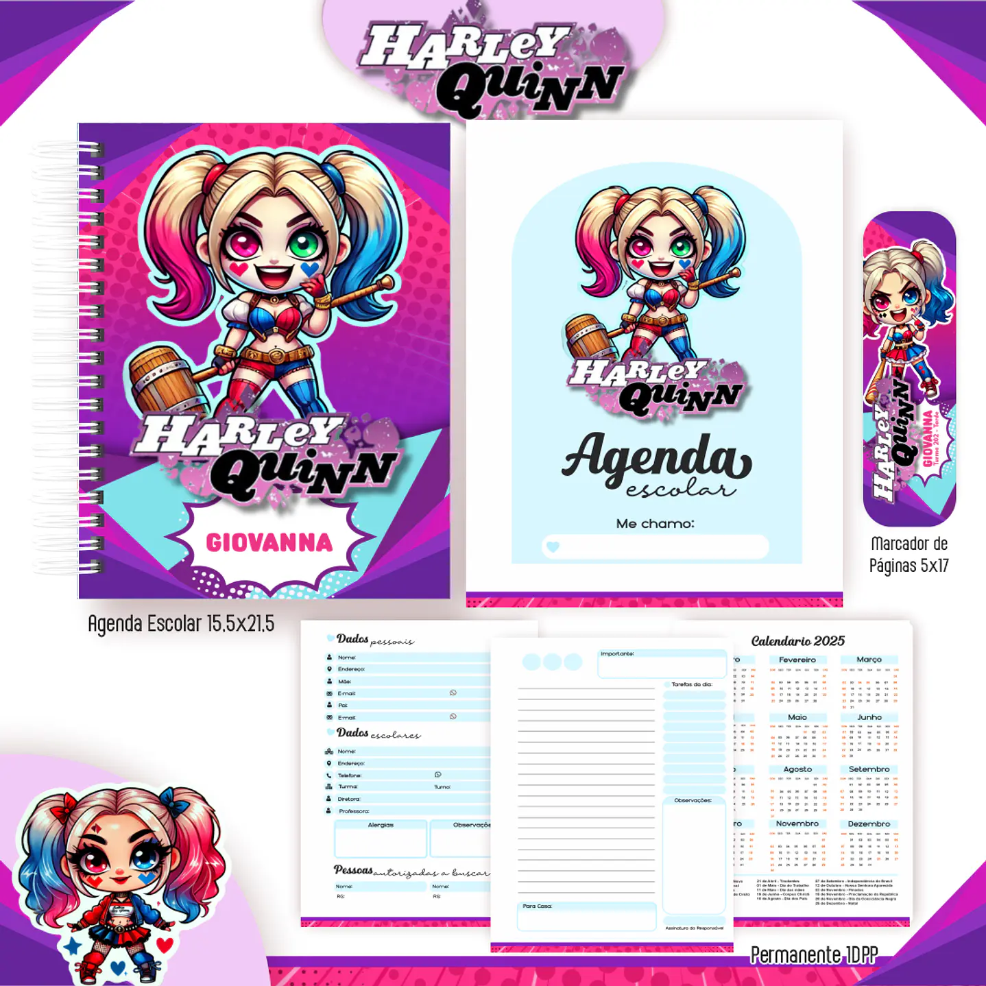 Kit Digital Encadernação Arlequina - Volta às Aulas 7