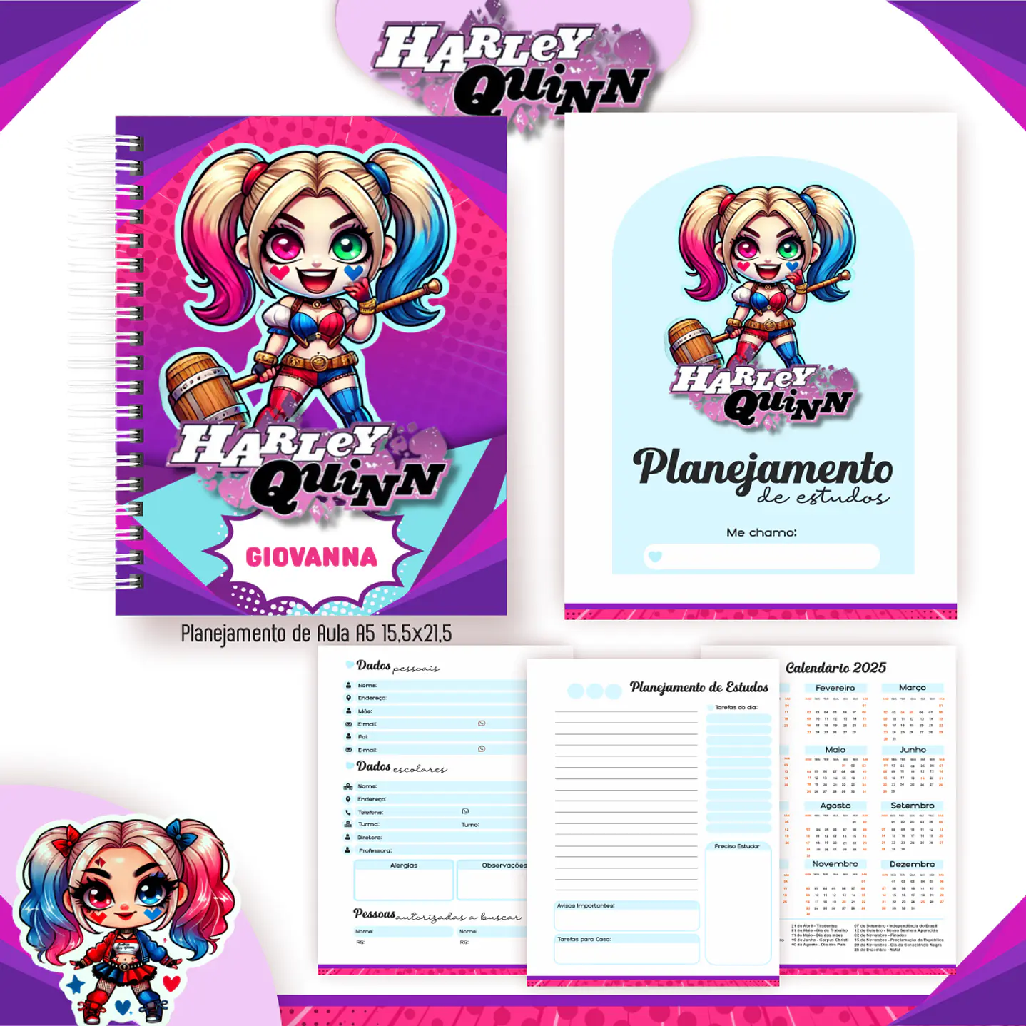Kit Digital Encadernação Arlequina - Volta às Aulas 8