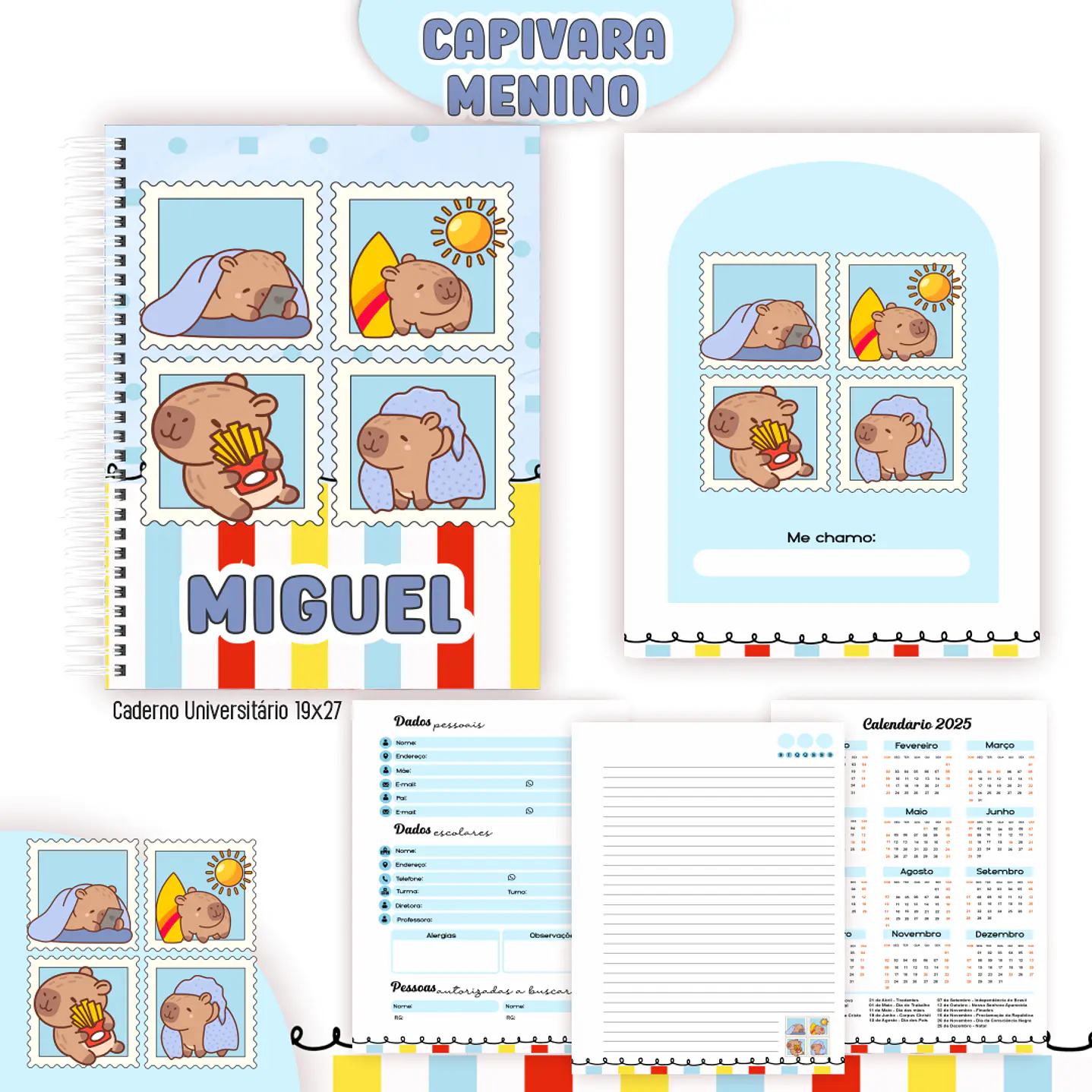 Kit Digital Encadernação Capivara Menino - Volta às Aulas 3