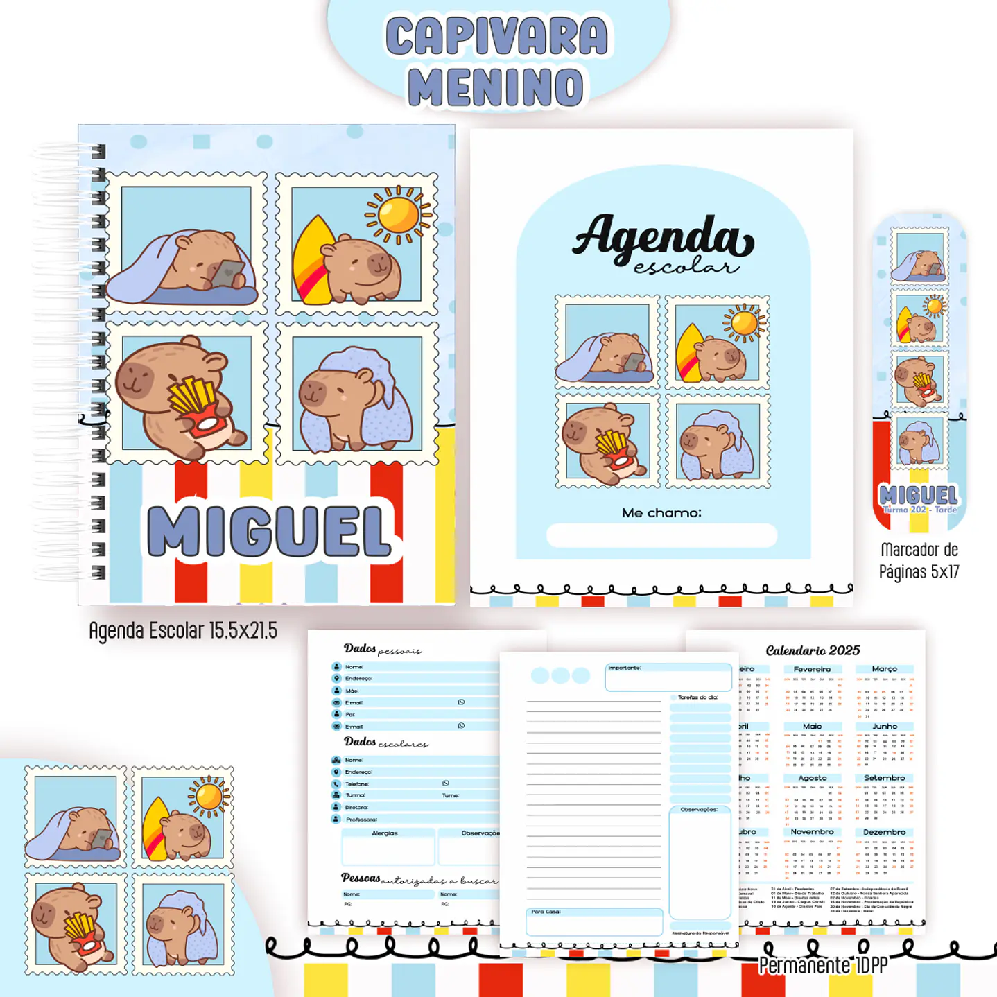 Kit Digital Encadernação Capivara Menino - Volta às Aulas 1