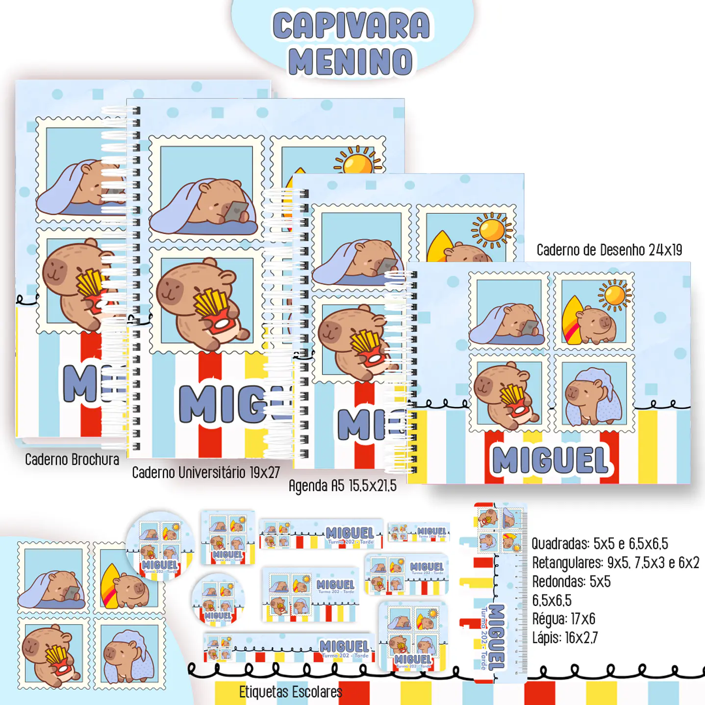 Kit Digital Encadernação Capivara Menino - Volta às Aulas 2