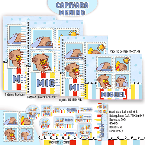 Kit Digital Encadernação Capivara Menino - Volta às Aulas