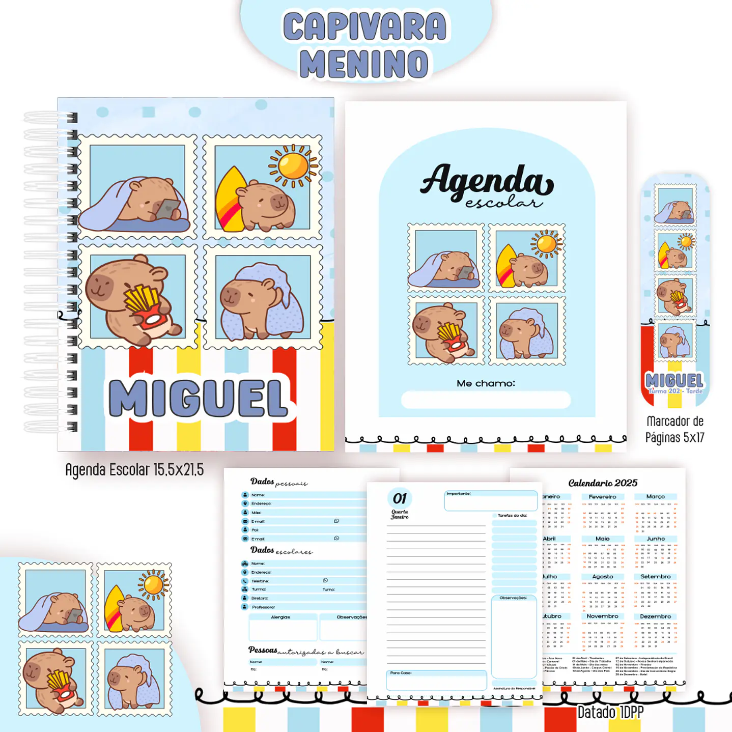 Kit Digital Encadernação Capivara Menino - Volta às Aulas 4