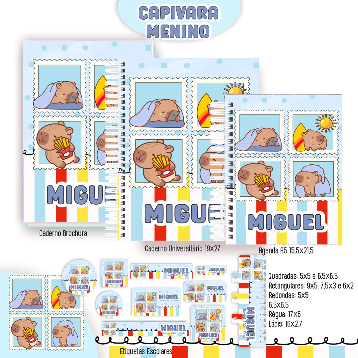 Kit Digital Encadernação Capivara Menino - Volta às Aulas 5