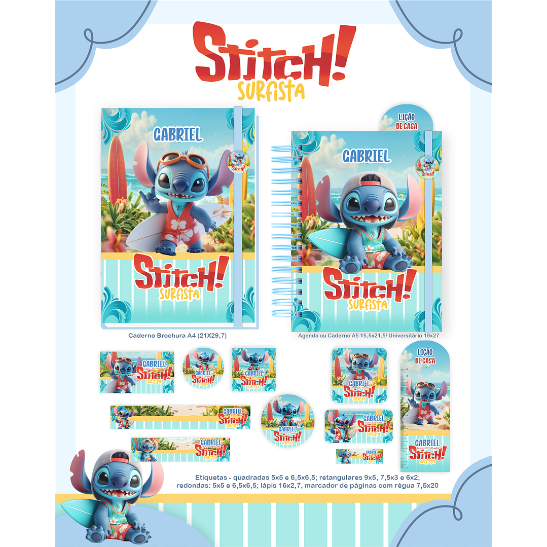 Kit Digital Encadernação Stitch Surfista - Volta ás Aulas  5