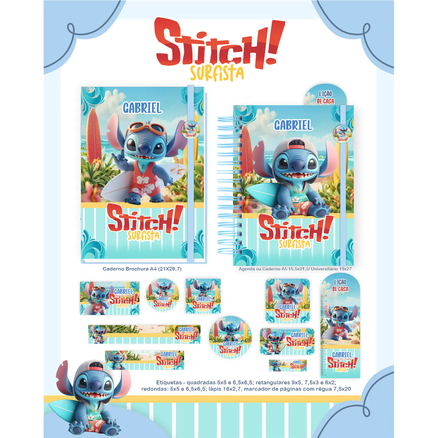 Kit Digital Encadernação Stitch Surfista - Volta ás Aulas  5