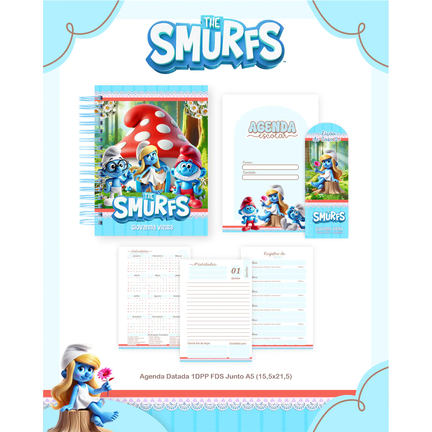 Kit Digital Encadernação Smurfs - Volta às aulas 2