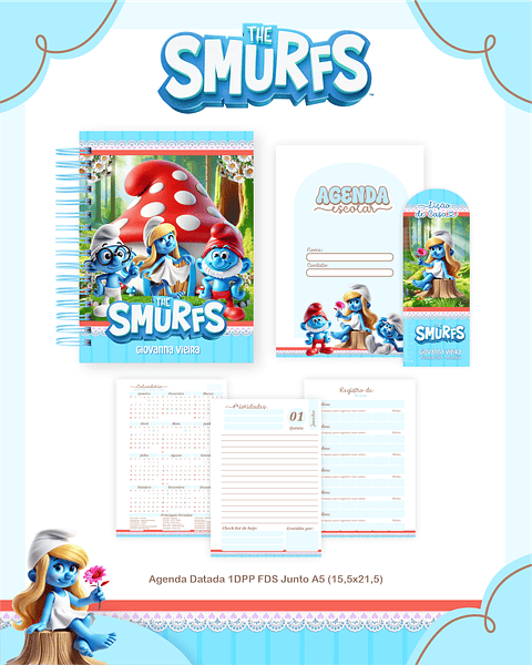 Kit Digital Encadernação Smurfs - Volta às aulas