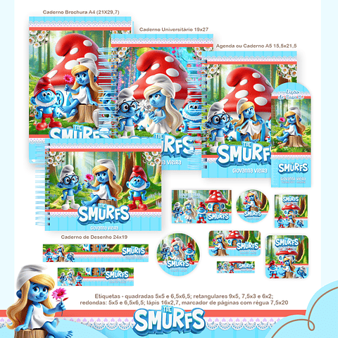 Kit Digital Encadernação Smurfs - Volta às aulas