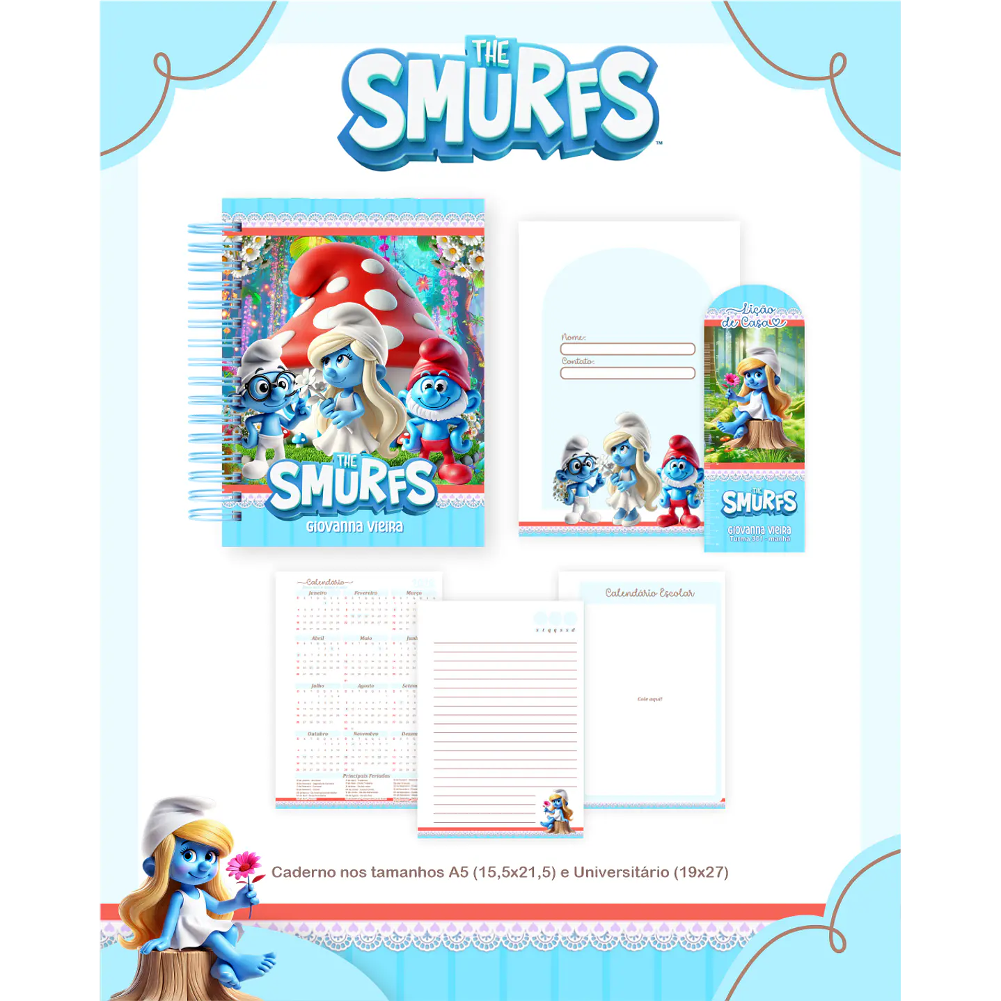 Kit Digital Encadernação Smurfs - Volta às aulas 3