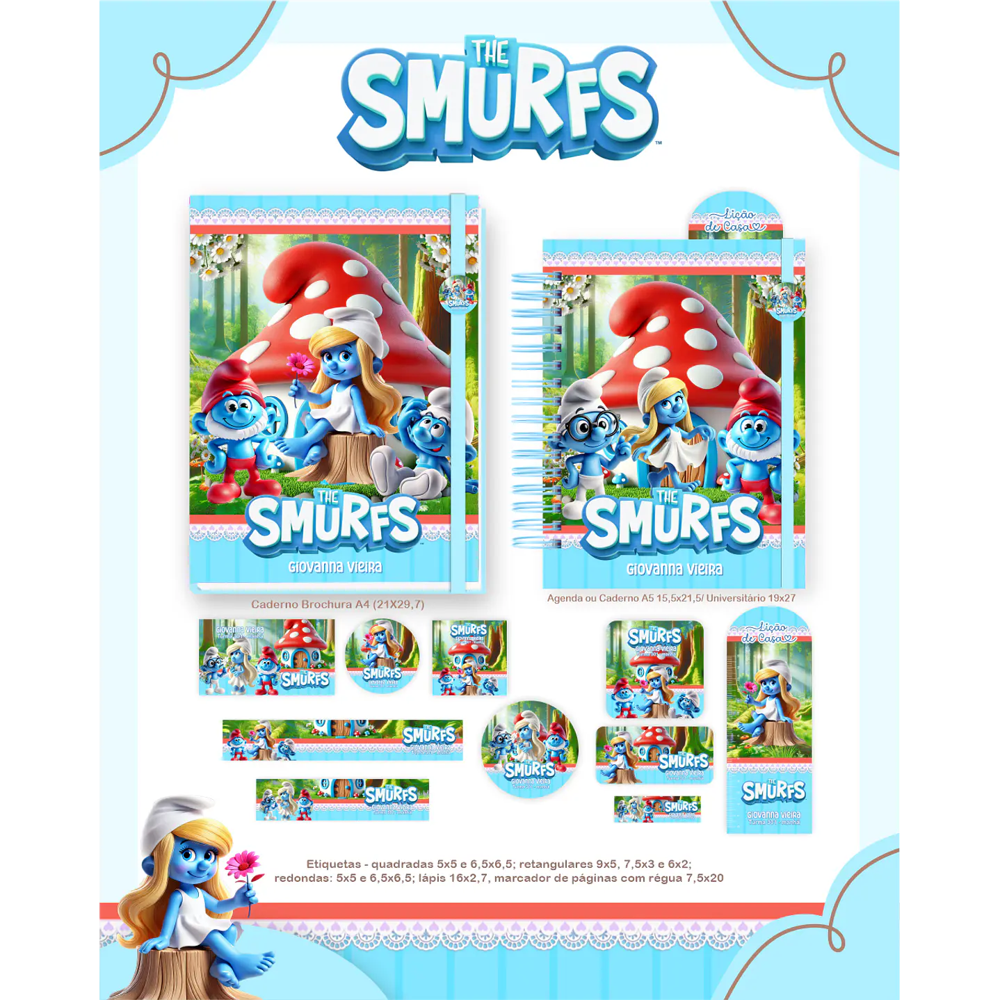 Kit Digital Encadernação Smurfs - Volta às aulas 5