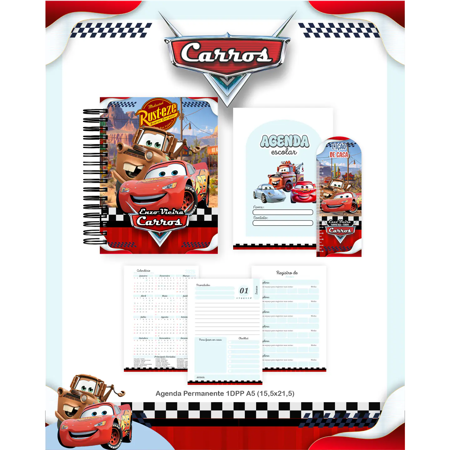 Kit Digital Encadernação Carros - Volta às Aulas  3