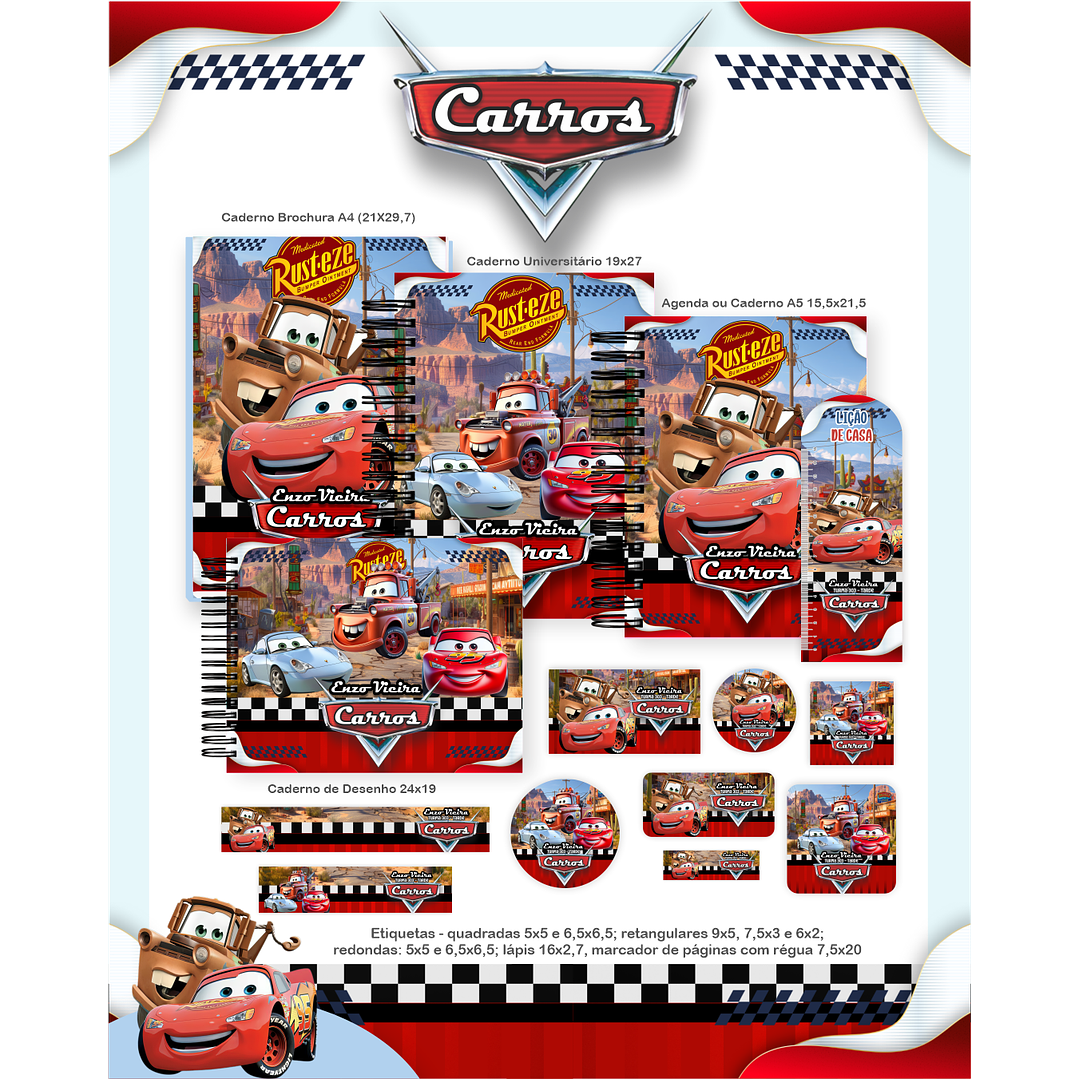 Kit Digital Encadernação Carros - Volta às Aulas  2