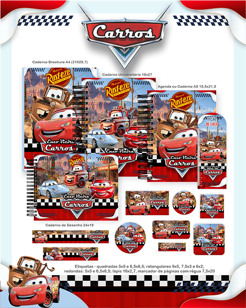 Kit Digital Encadernação Carros - Volta às Aulas 