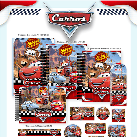 Kit Digital Encadernação Carros - Volta às Aulas 