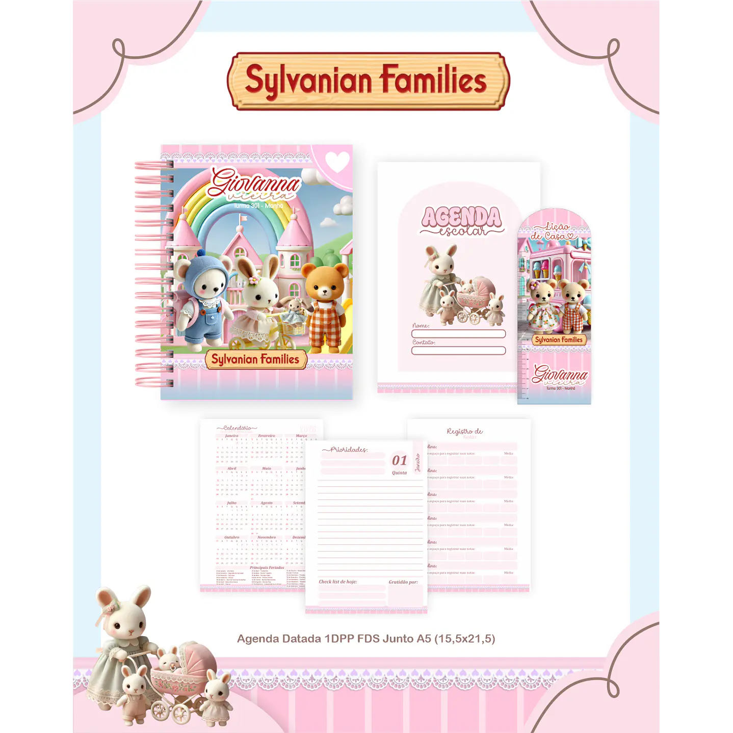 Kit Digital Encadernação Sylvanian Families - Volta às Aulas 2