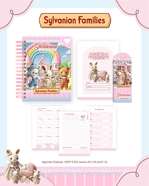 Kit Digital Encadernação Sylvanian Families - Volta às Aulas