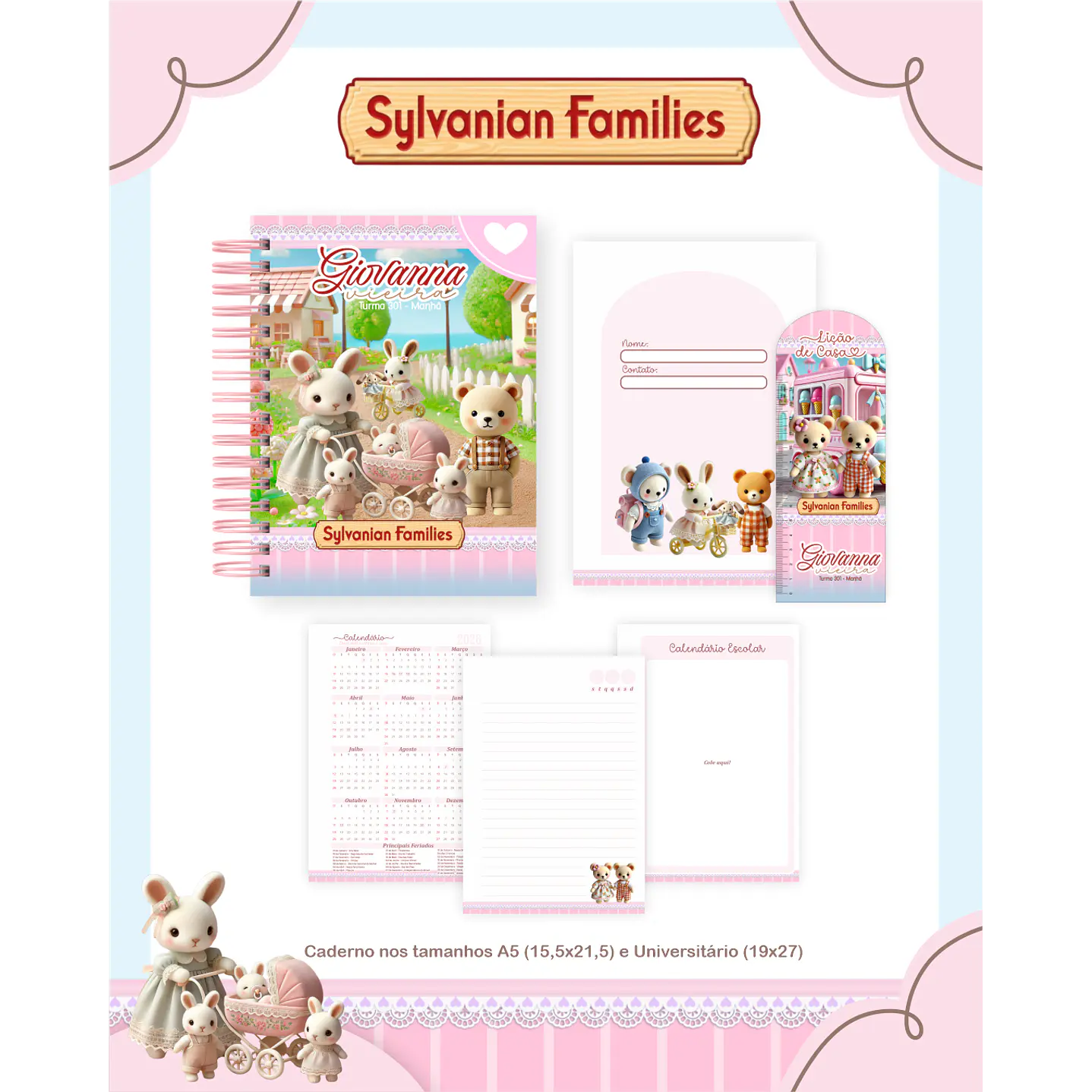 Kit Digital Encadernação Sylvanian Families - Volta às Aulas 3