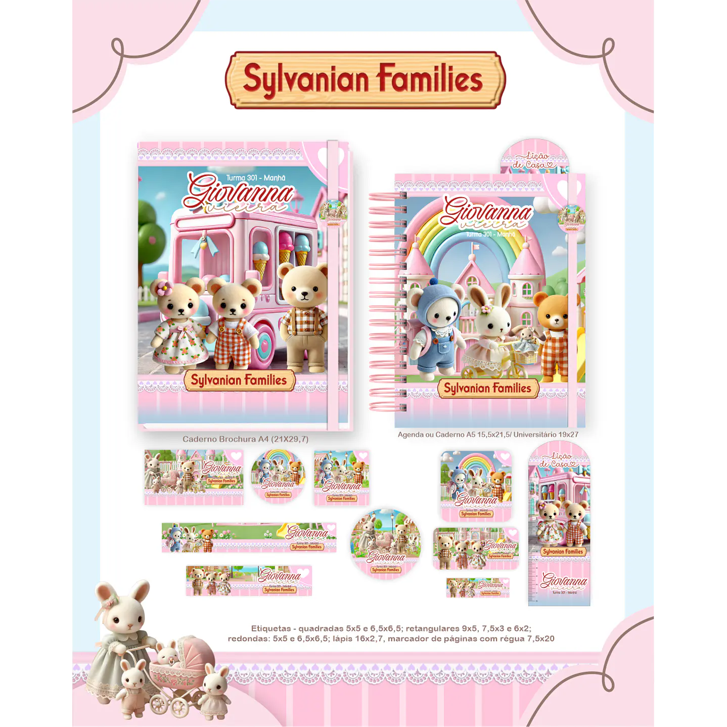 Kit Digital Encadernação Sylvanian Families - Volta às Aulas 4
