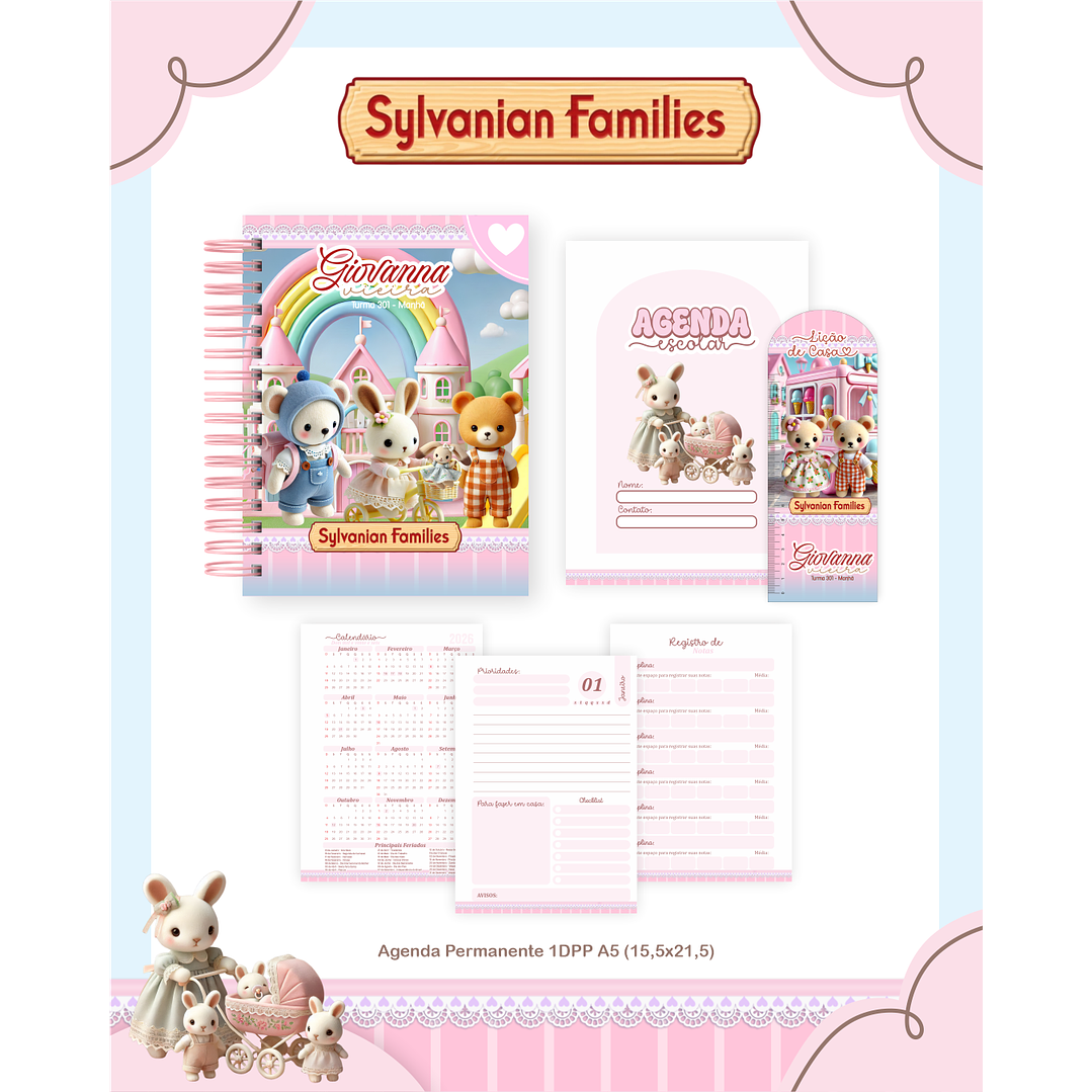 Kit Digital Encadernação Sylvanian Families - Volta às Aulas 5