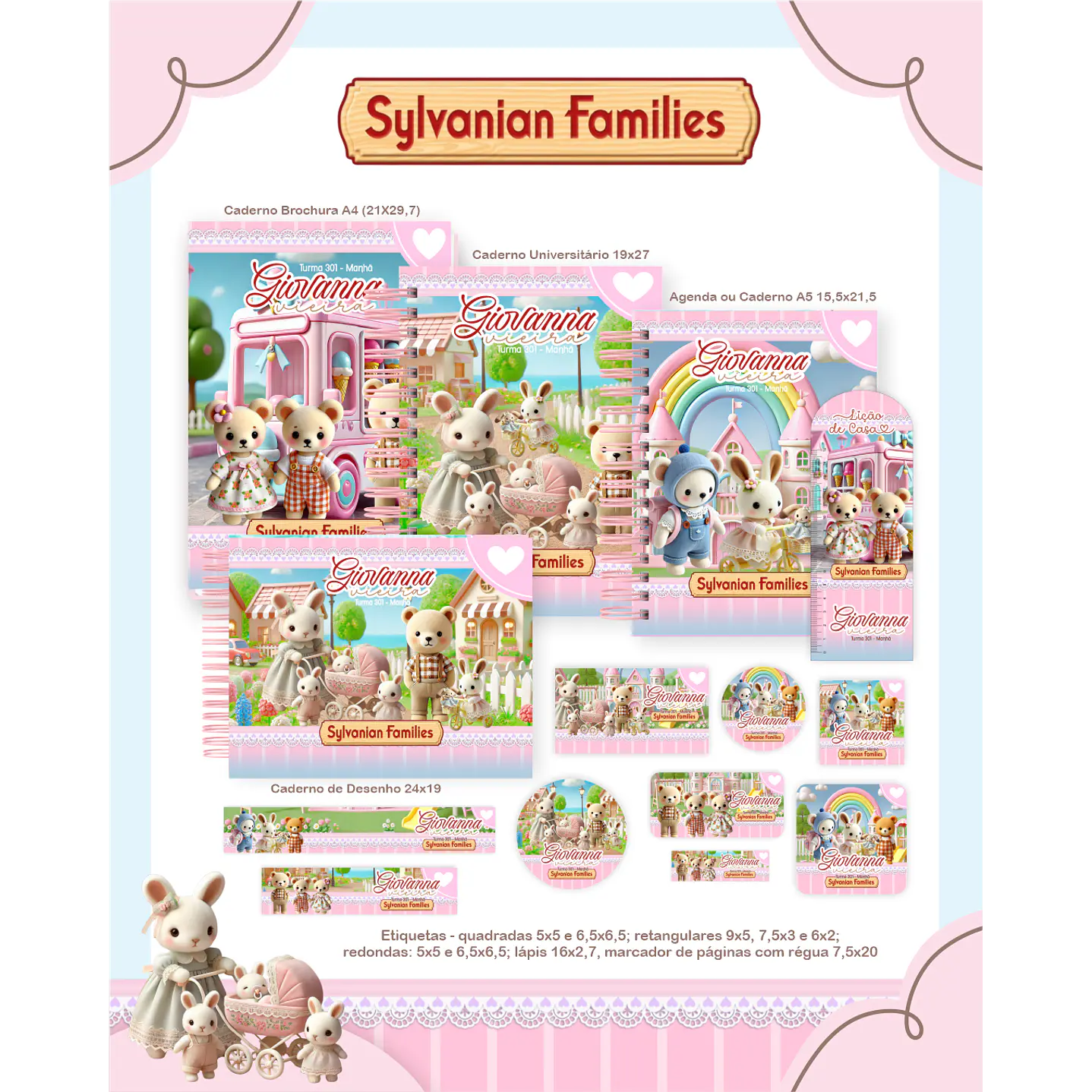 Kit Digital Encadernação Sylvanian Families - Volta às Aulas 6