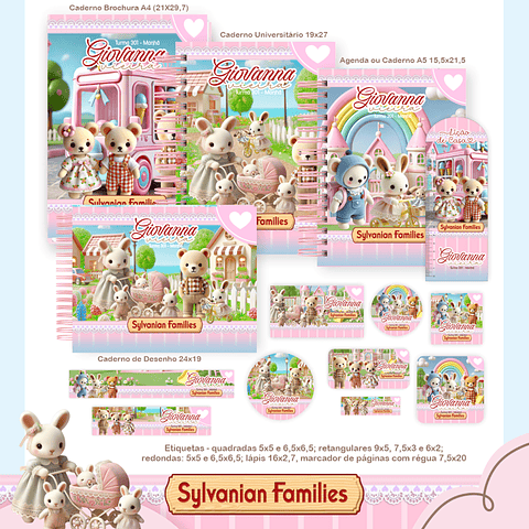 Kit Digital Encadernação Sylvanian Families - Volta às Aulas
