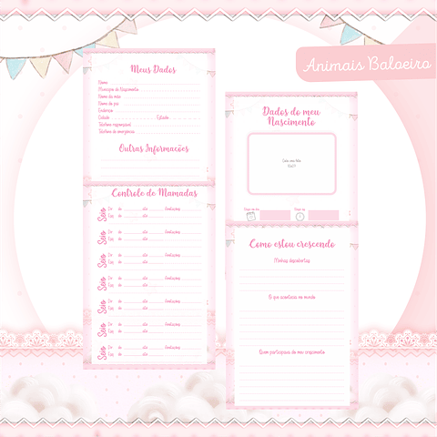 Kit Digital Encadernação Animais Baloeiro Rosa