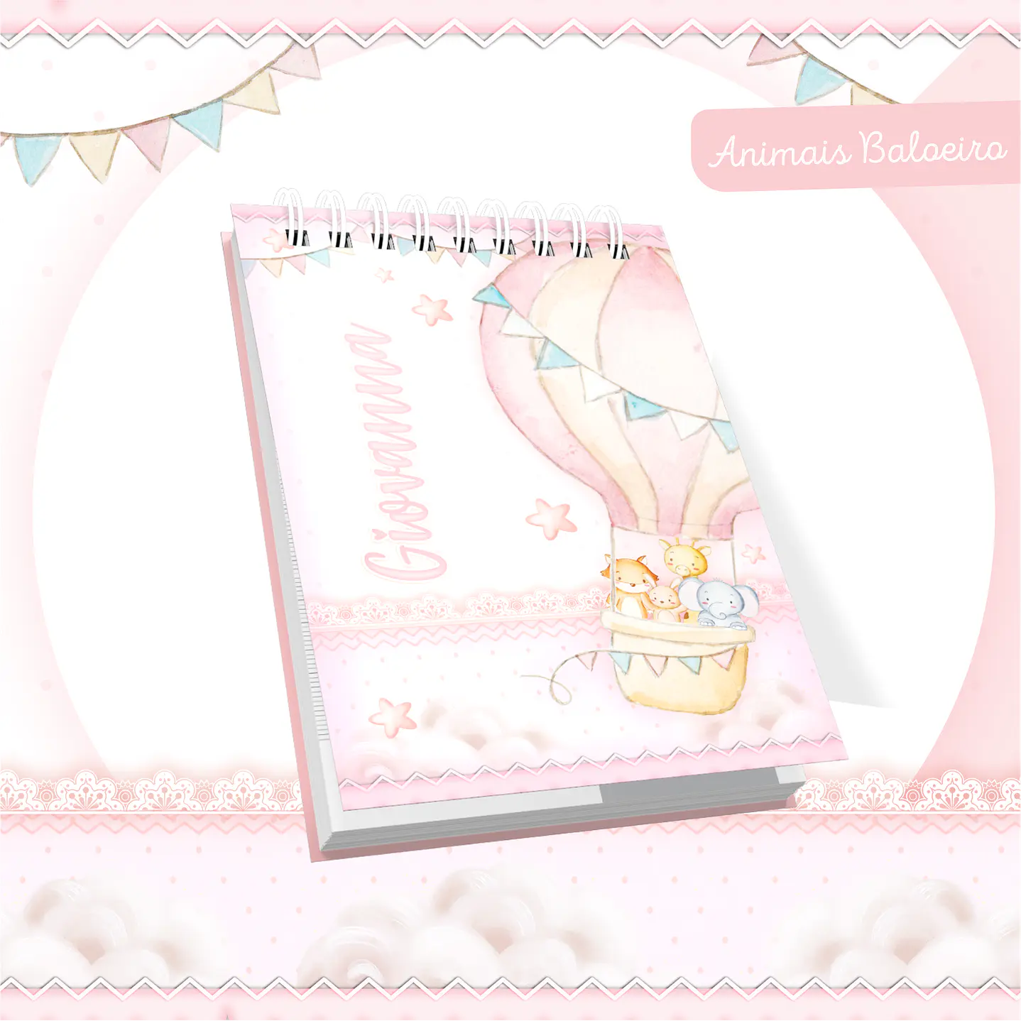 Kit Digital Encadernação Animais Baloeiro Rosa 4