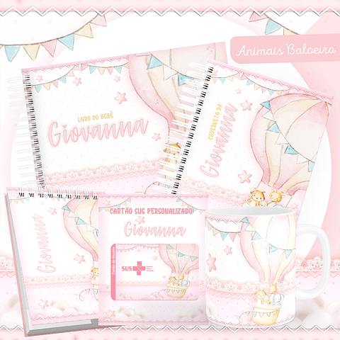 Kit Digital Encadernação Animais Baloeiro Rosa