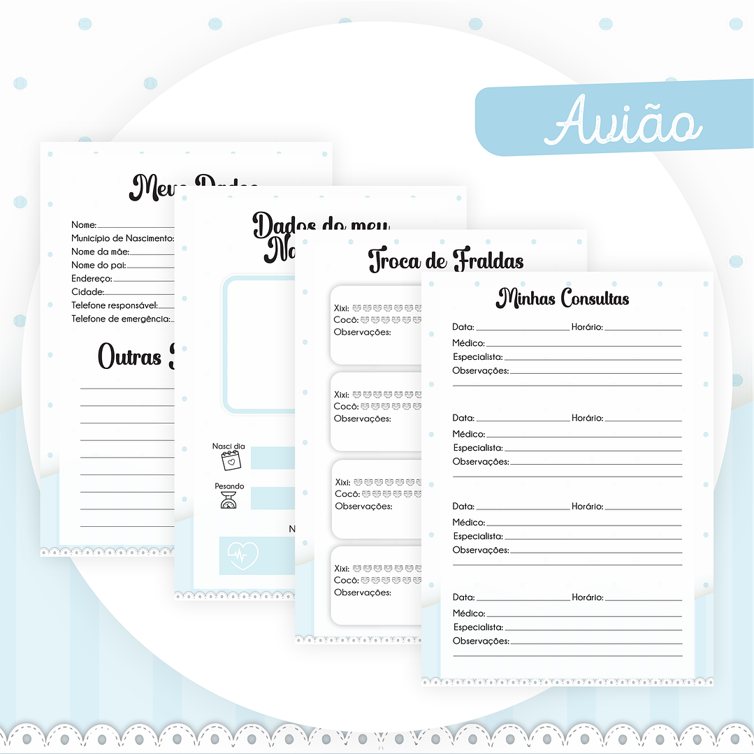 Kit Digital Encadernação Aviões Aquarela Livro do Bebê 4