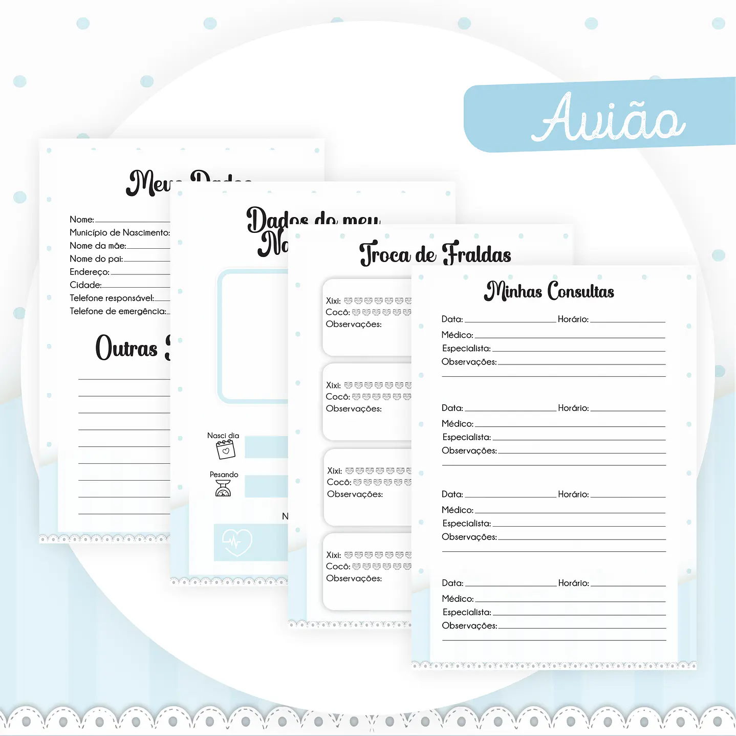 Kit Digital Encadernação Aviões Aquarela Livro do Bebê 4