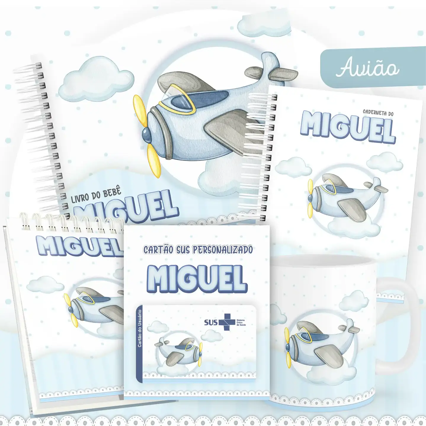 Kit Digital Encadernação Aviões Aquarela Livro do Bebê 1