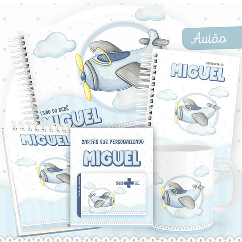 Kit Digital Encadernação Aviões Aquarela Livro do Bebê