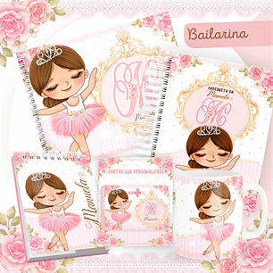 Kit Digital Encadernação Bailarina Rosa Livro do Bebê e Caderneta 