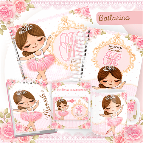 Kit Digital Encadernação Bailarina Rosa Livro do Bebê e Caderneta 