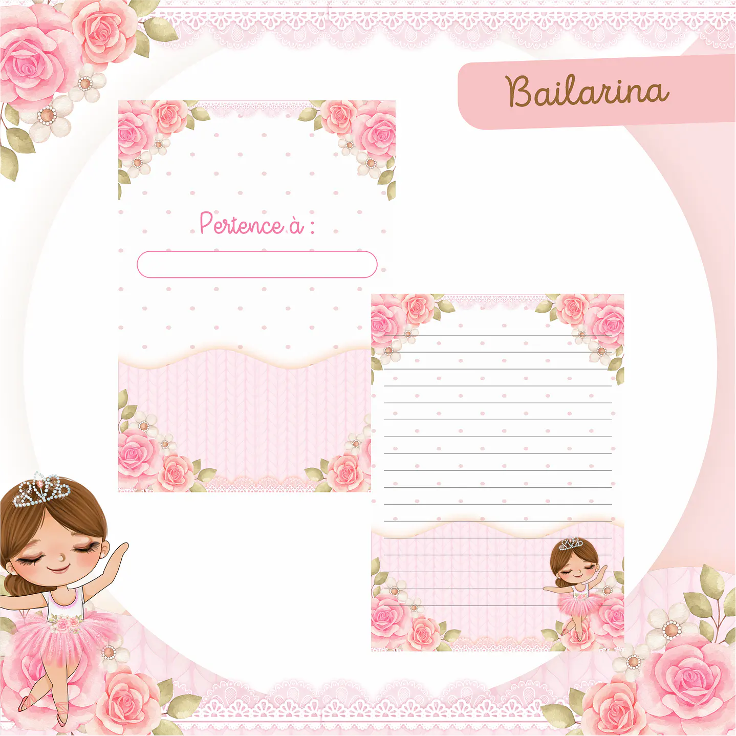 Kit Digital Encadernação Bailarina Rosa Livro do Bebê e Caderneta  3