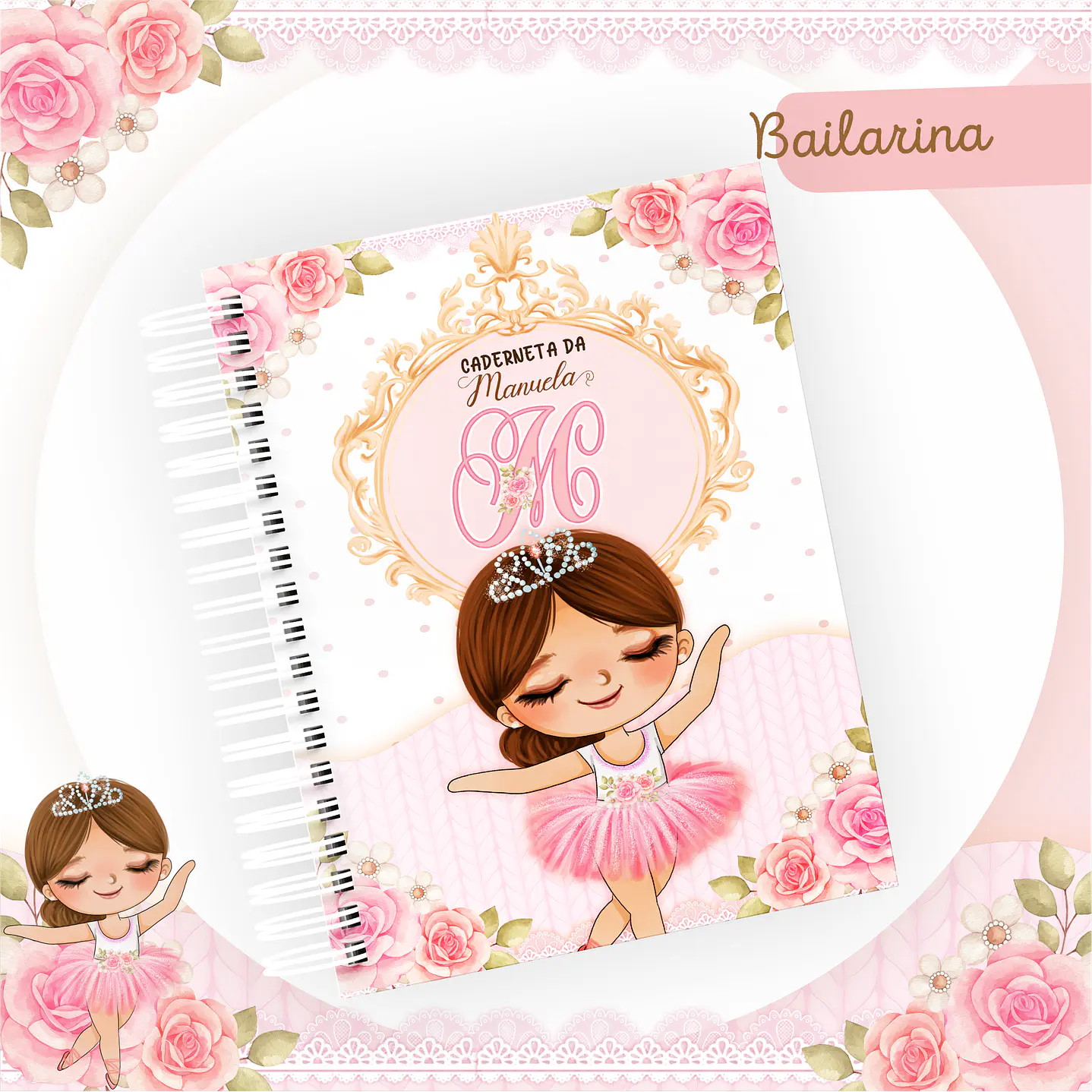 Kit Digital Encadernação Bailarina Rosa Livro do Bebê e Caderneta  4