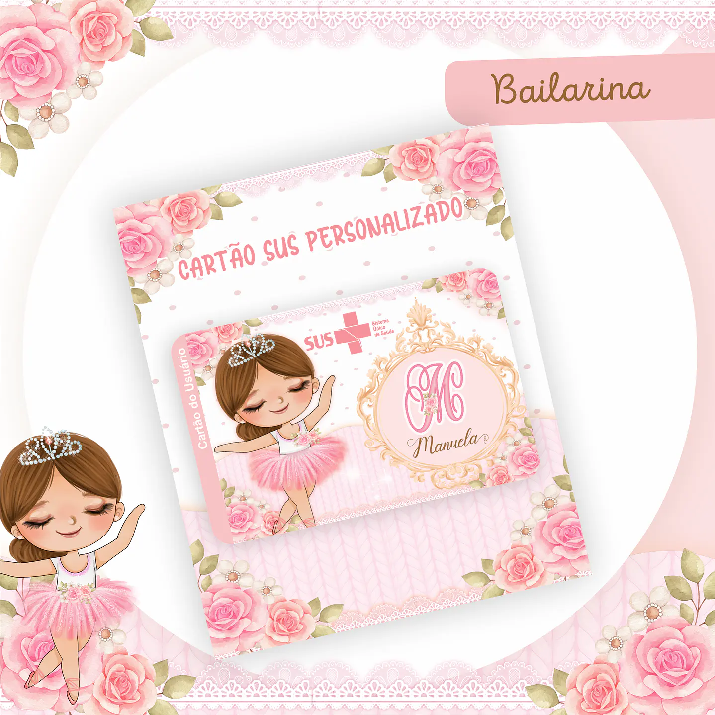 Kit Digital Encadernação Bailarina Rosa Livro do Bebê e Caderneta  6
