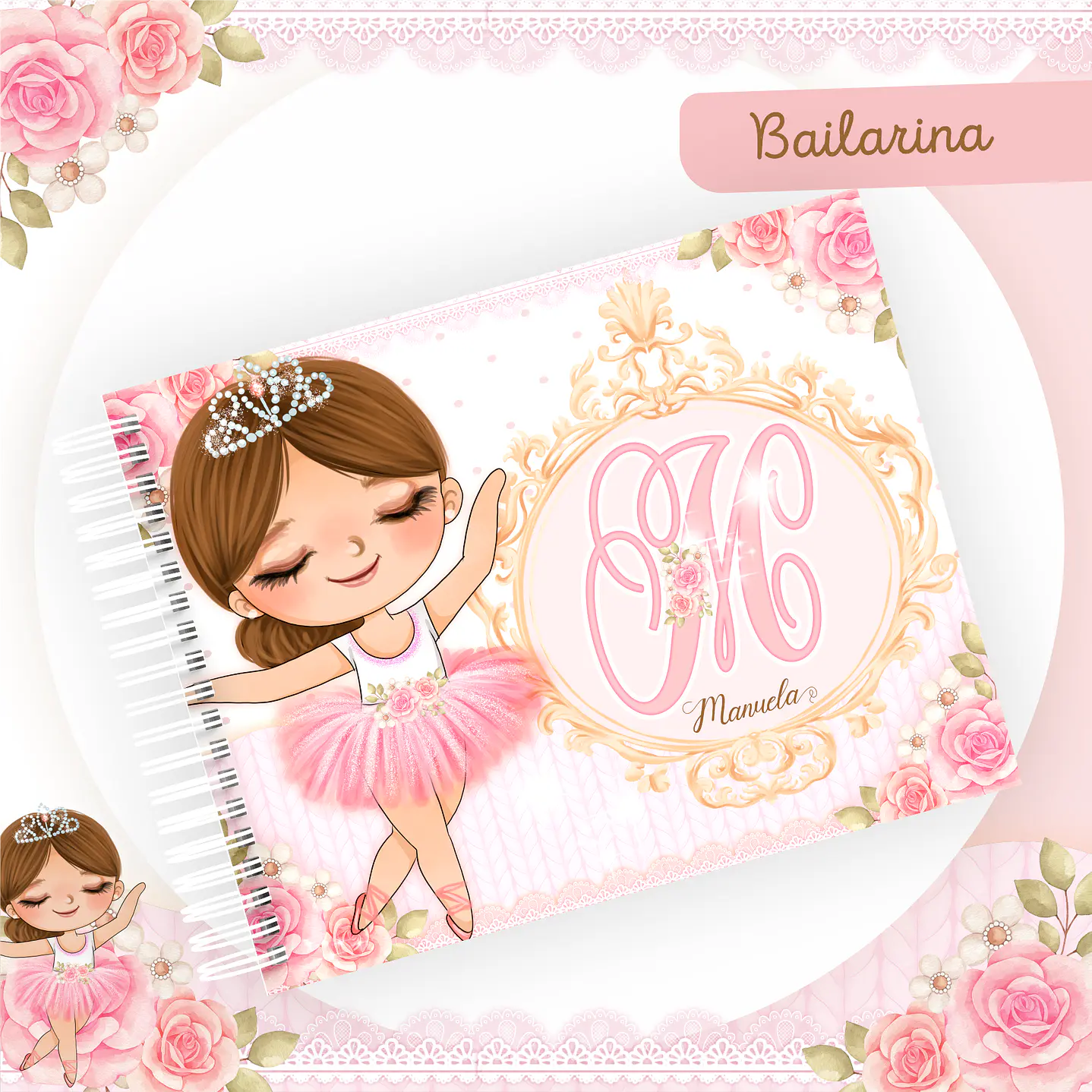 Kit Digital Encadernação Bailarina Rosa Livro do Bebê e Caderneta  7