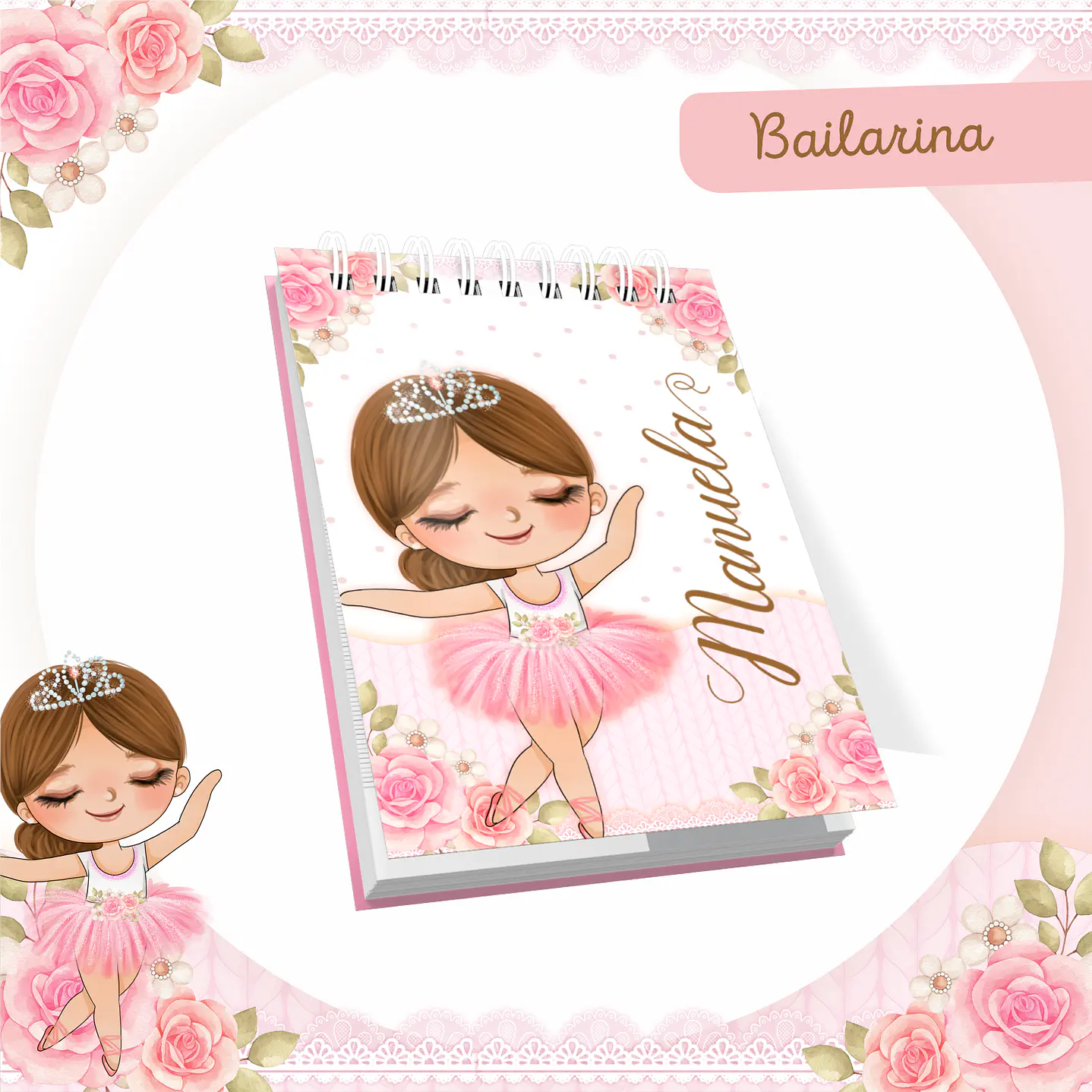 Kit Digital Encadernação Bailarina Rosa Livro do Bebê e Caderneta  8