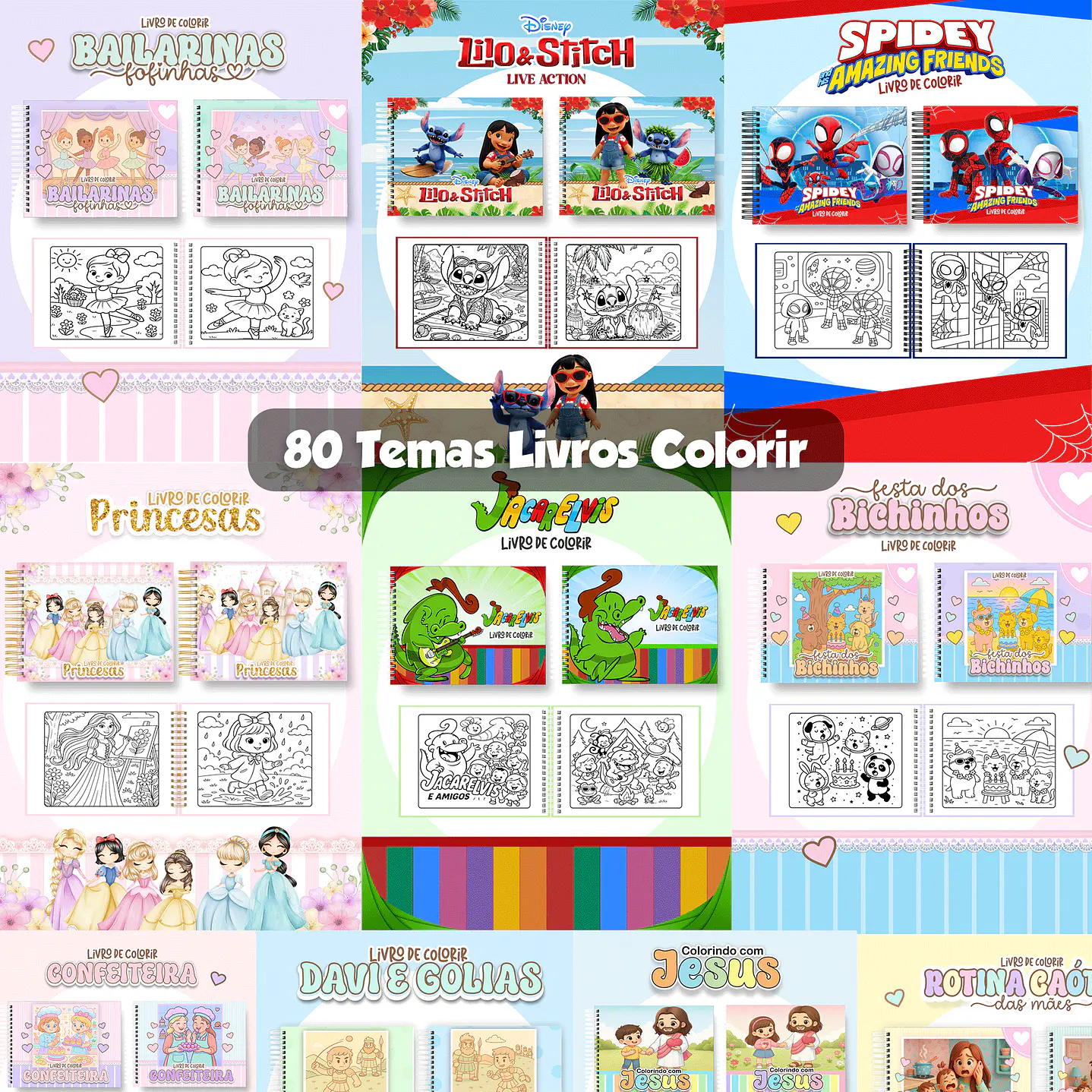 Pack Livros de Colorir com 80 temas variados  1