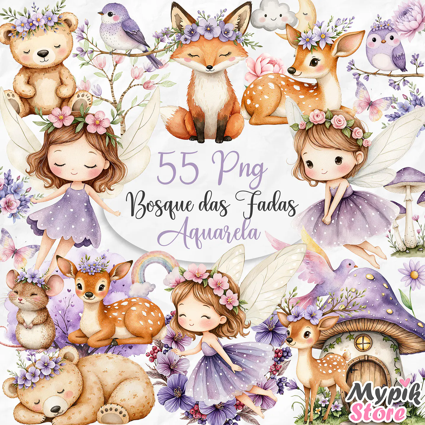 Kit Digital Bosque das Fadas Aquarela Lilás  1