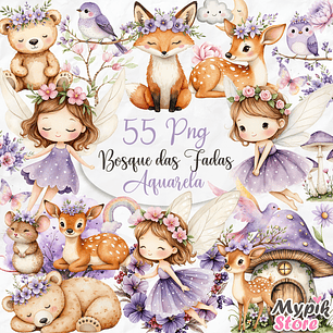 Kit Digital Bosque das Fadas Aquarela Lilás 