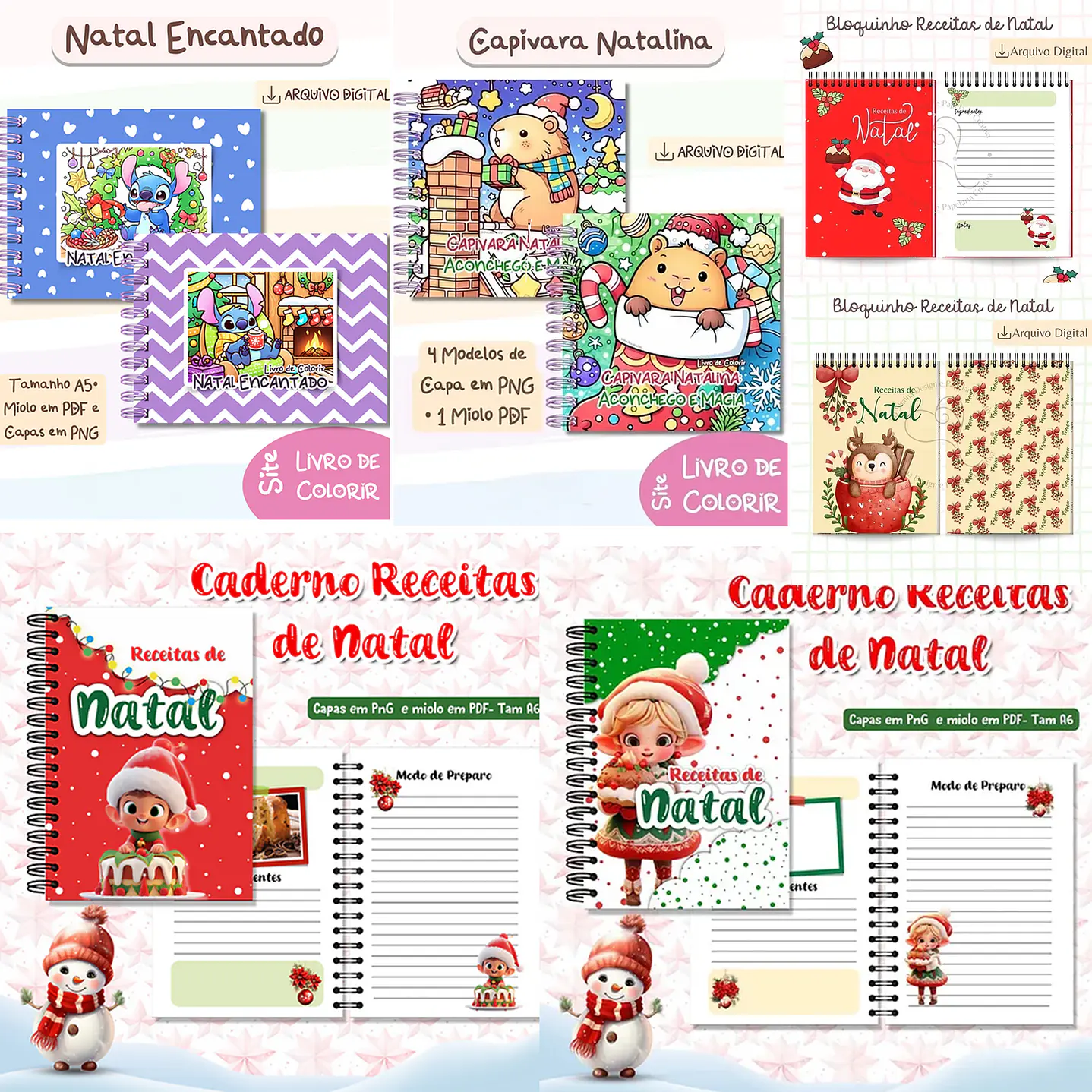 Pack Natal Encantado - Livros de Colorir e Cadernos de Receitas de Natal 1