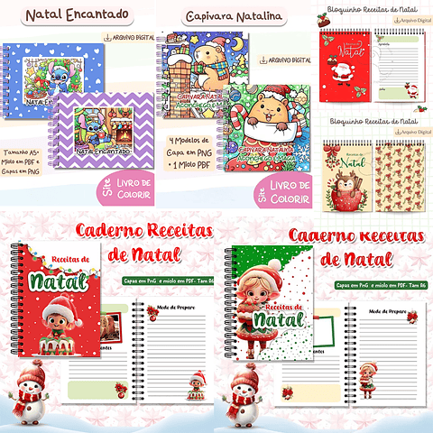 Pack Natal Encantado - Livros de Colorir e Cadernos de Receitas de Natal
