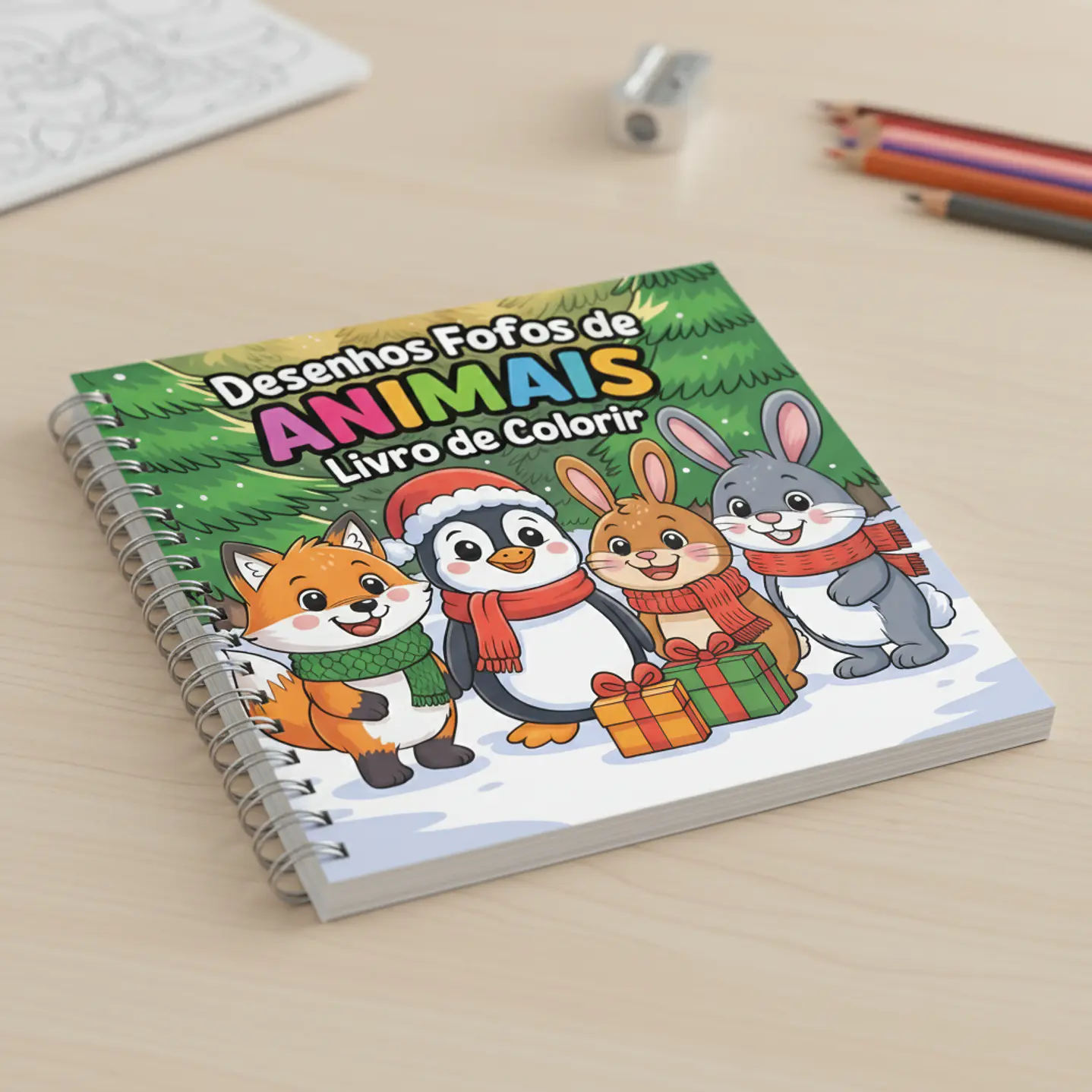 Desenhos Fofos de Animais Natal - Livro de Colorir Digital para Imprimir 3