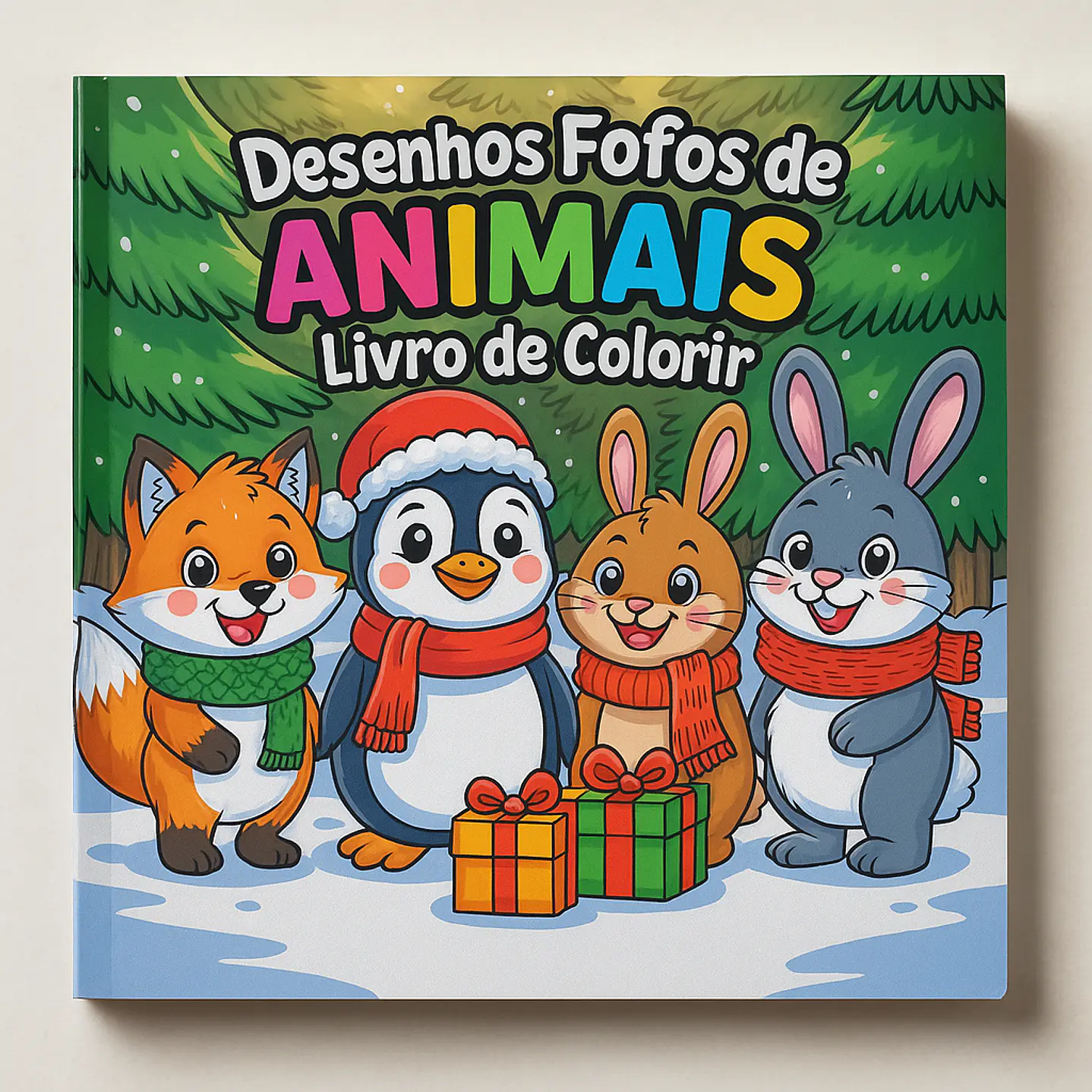 Desenhos Fofos de Animais Natal - Livro de Colorir Digital para Imprimir 4