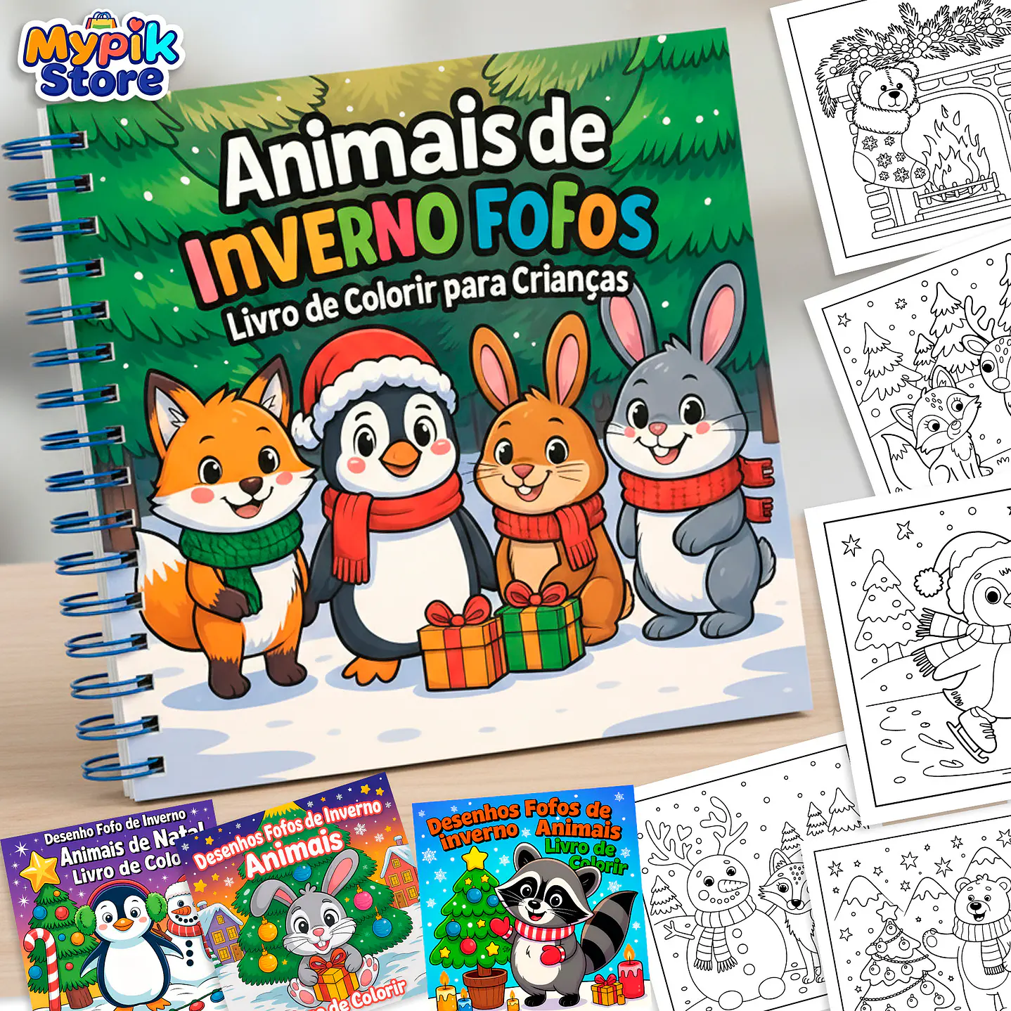 Desenhos Fofos de Animais Natal - Livro de Colorir Digital para Imprimir 5