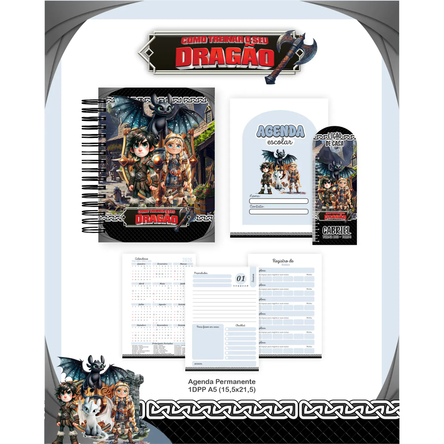 Kit Digital Encadernação Como Treinar o Seu Dragão 5
