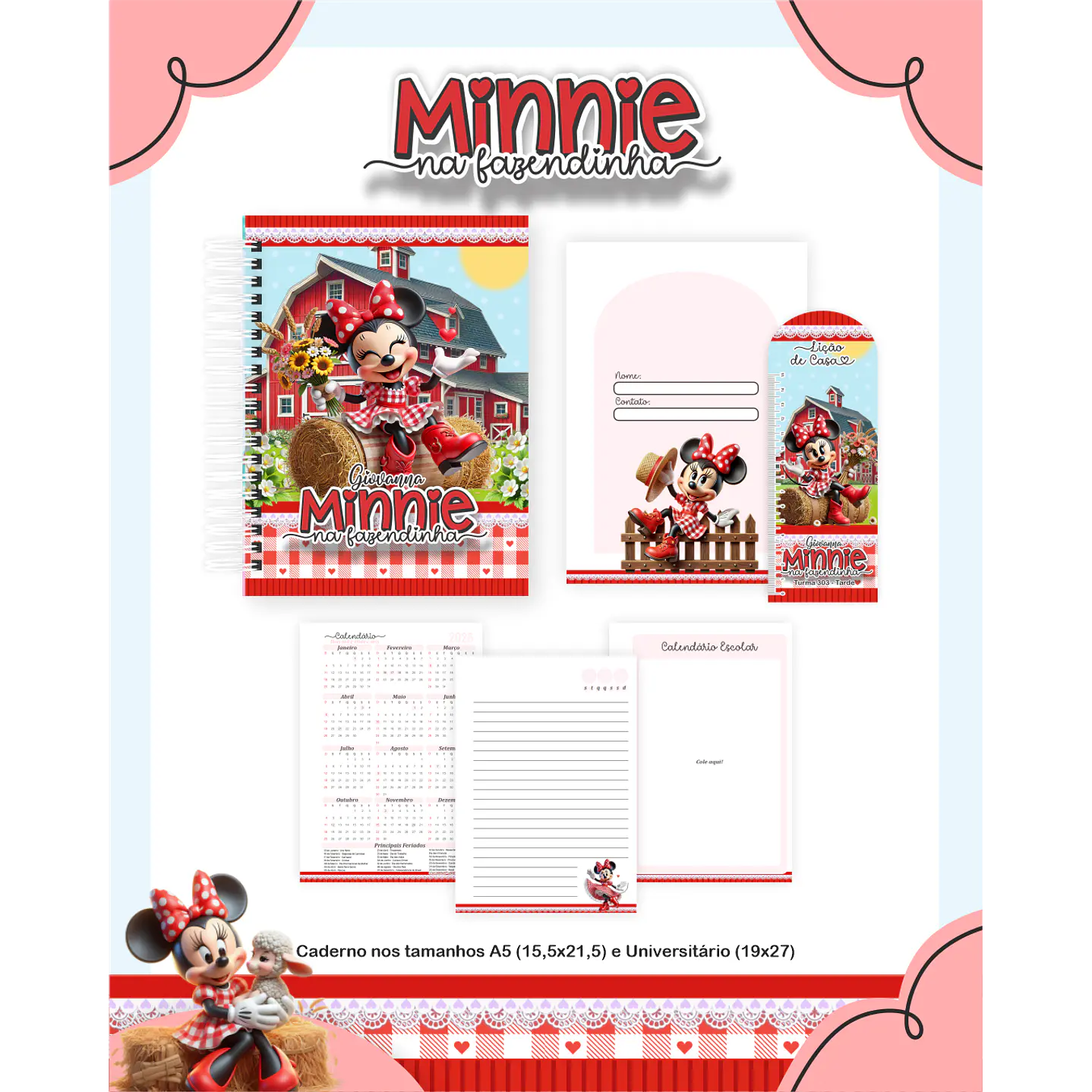 Kit Digital Encadernação Minnie na Fazendinha - Volta às Aulas 4
